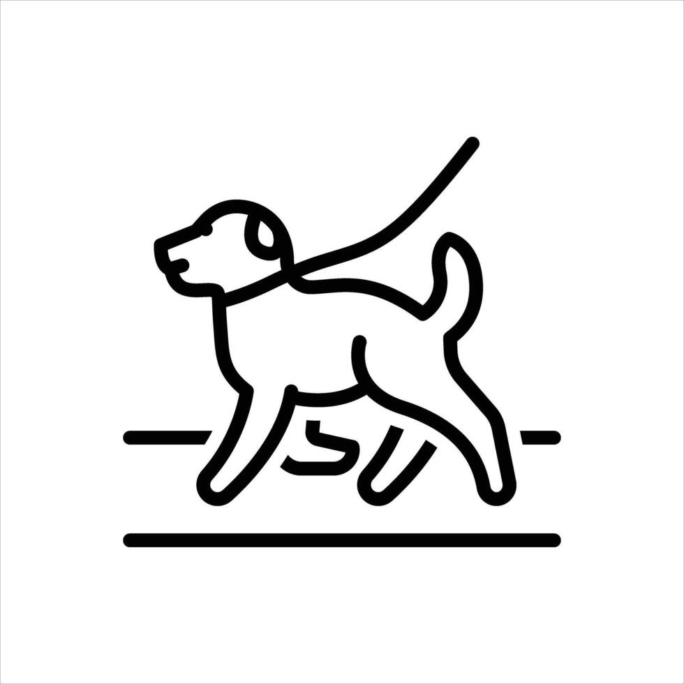 Black line icon dog walk vector