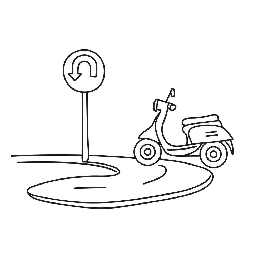 A scooter maneuvering near a road U turn arrow vector