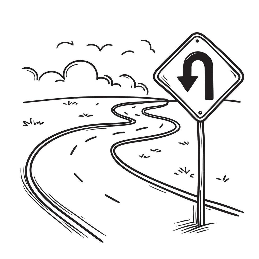 A U turn sign placed at side of road vector