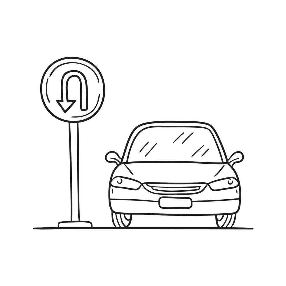 A car stopped near a U turn sign vector