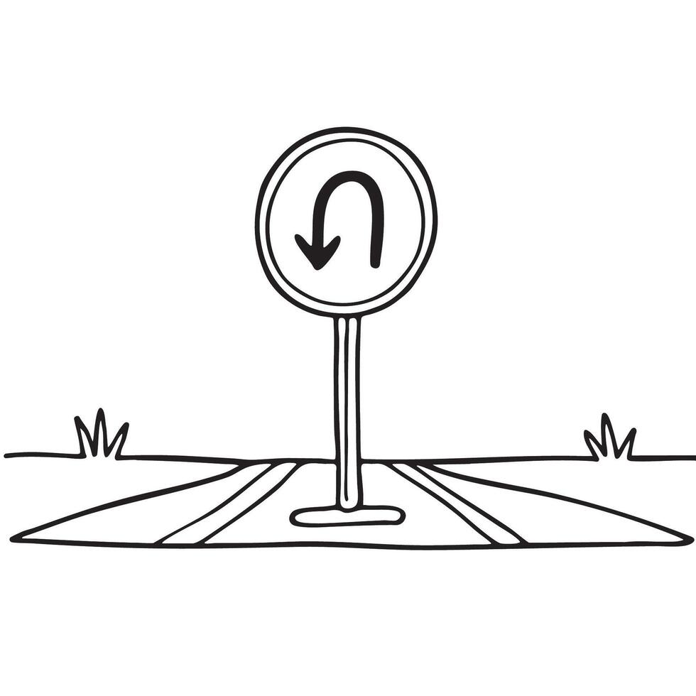 A U turn sign placed at the central median strip vector