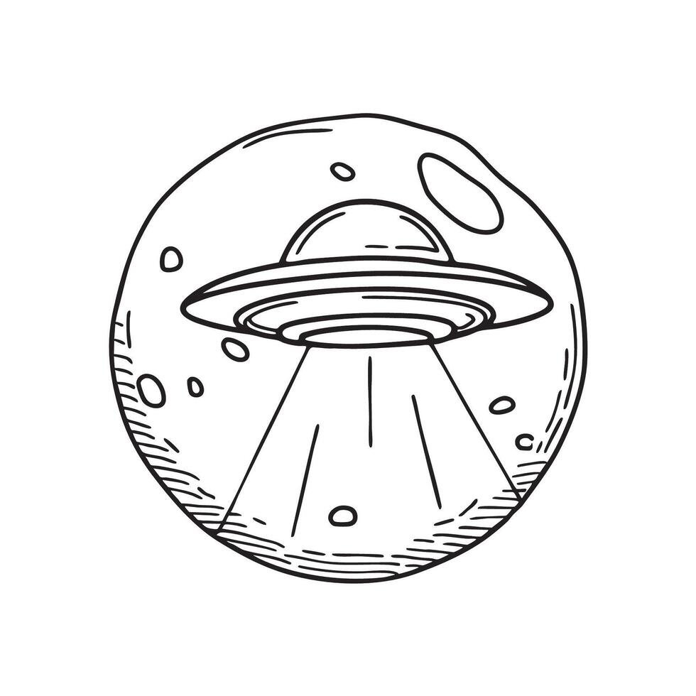 A UFO hovering beside a bright full moon vector