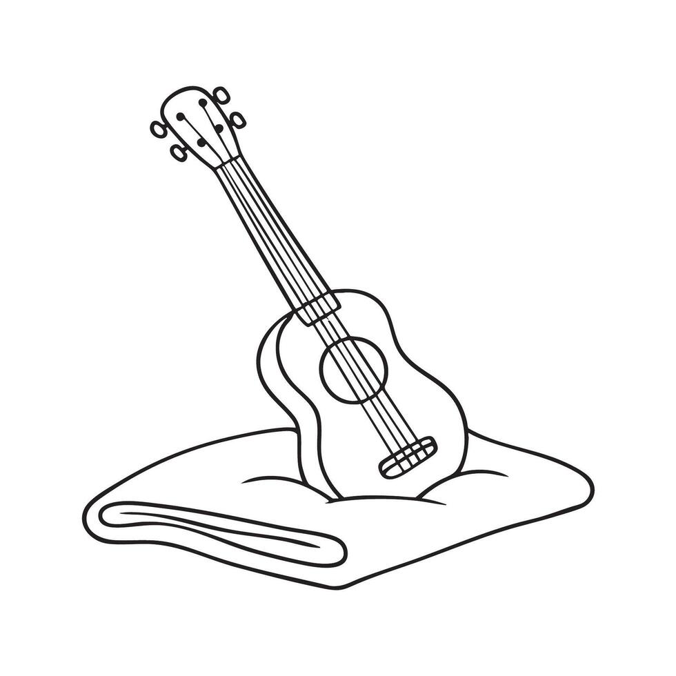 A ukulele lying on a soft blanket spread across the floor vector