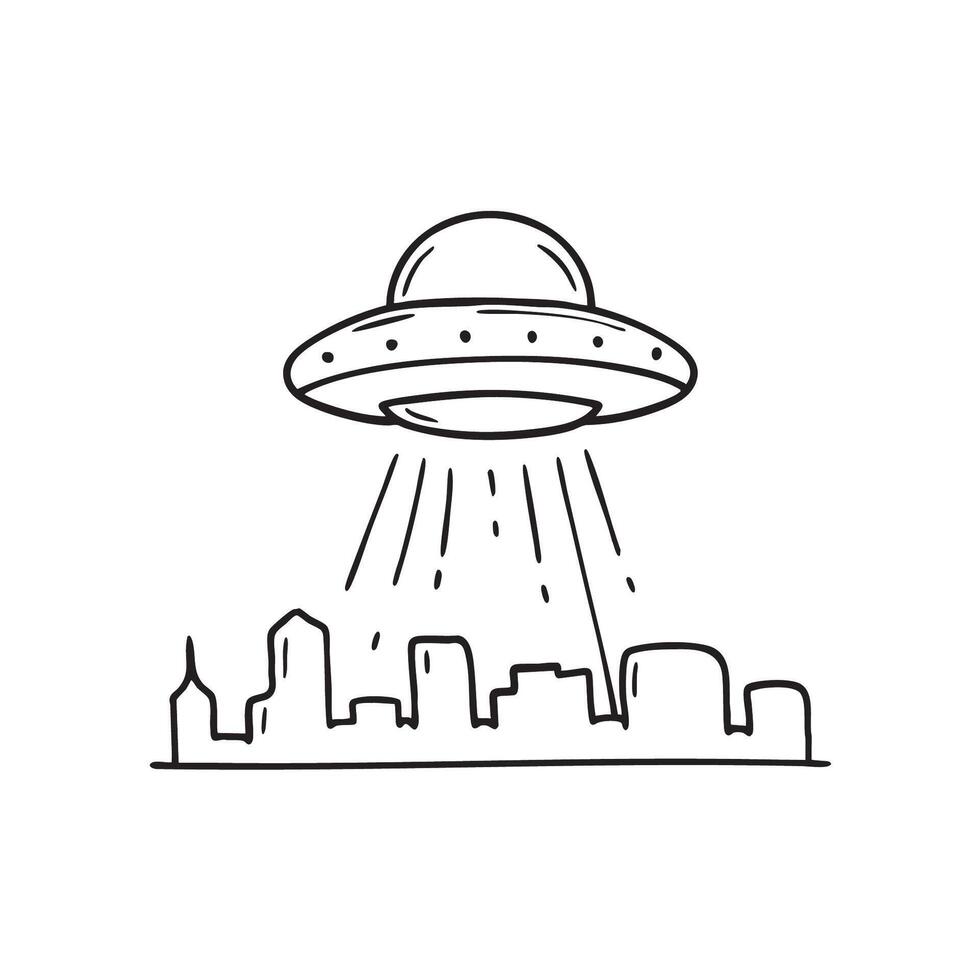 A UFO appearing above a city skyline vector