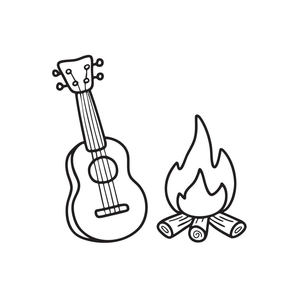 A ukulele resting near a glowing campfire vector