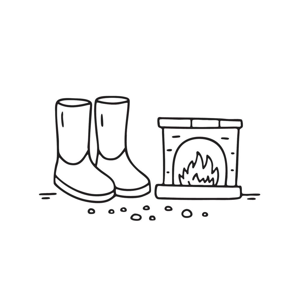 Ugg boots standing next to a hearth covered in ash vector