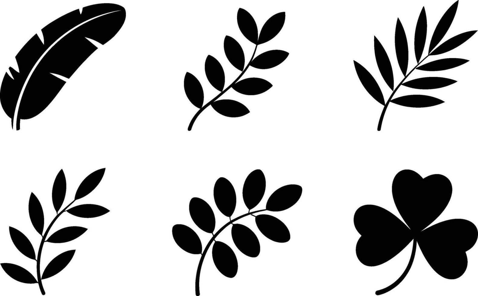 Black silhouette of various leaf shapes illustration isolated on white vector