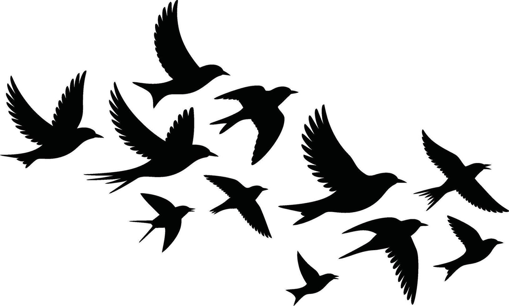 Silhouette illustration of flying birds flock of swallows or martins in flight vector