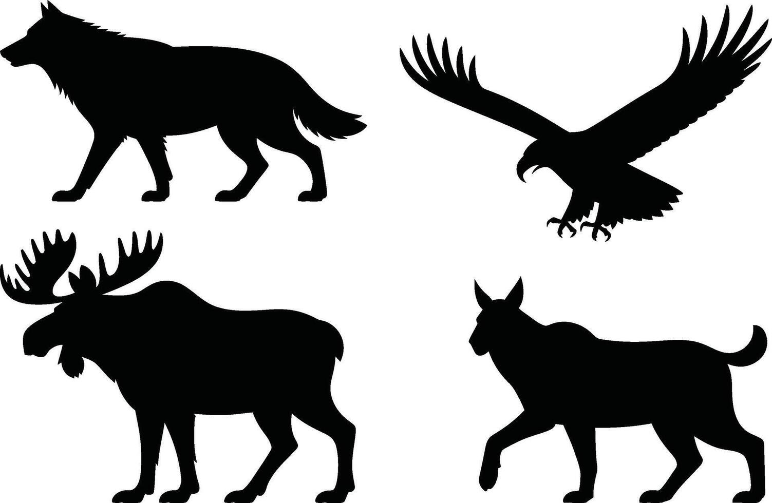 Wildlife animals black silhouette collection illustration isolated on white background vector