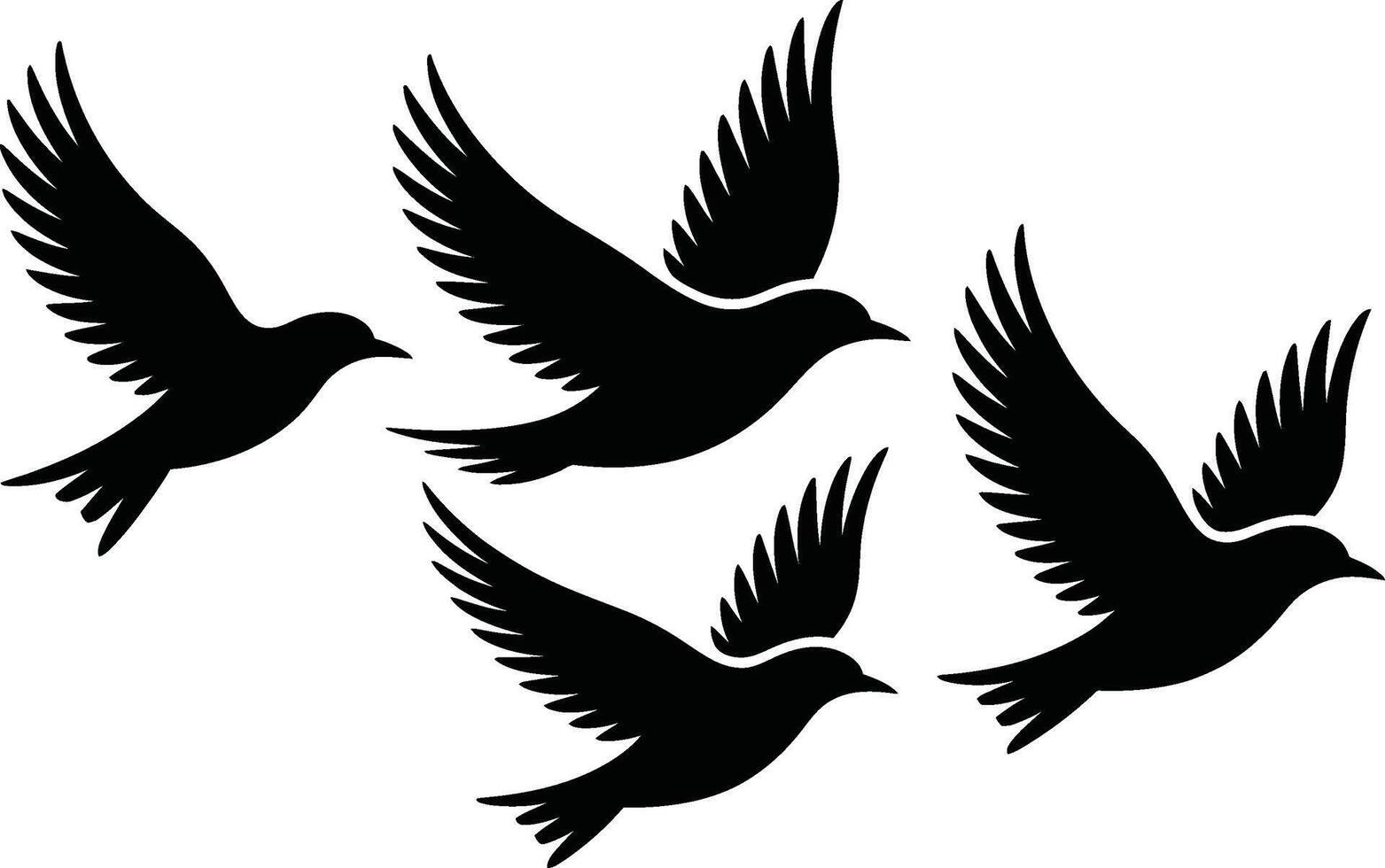 Silhouetted birds flying together in formation black and white design vector