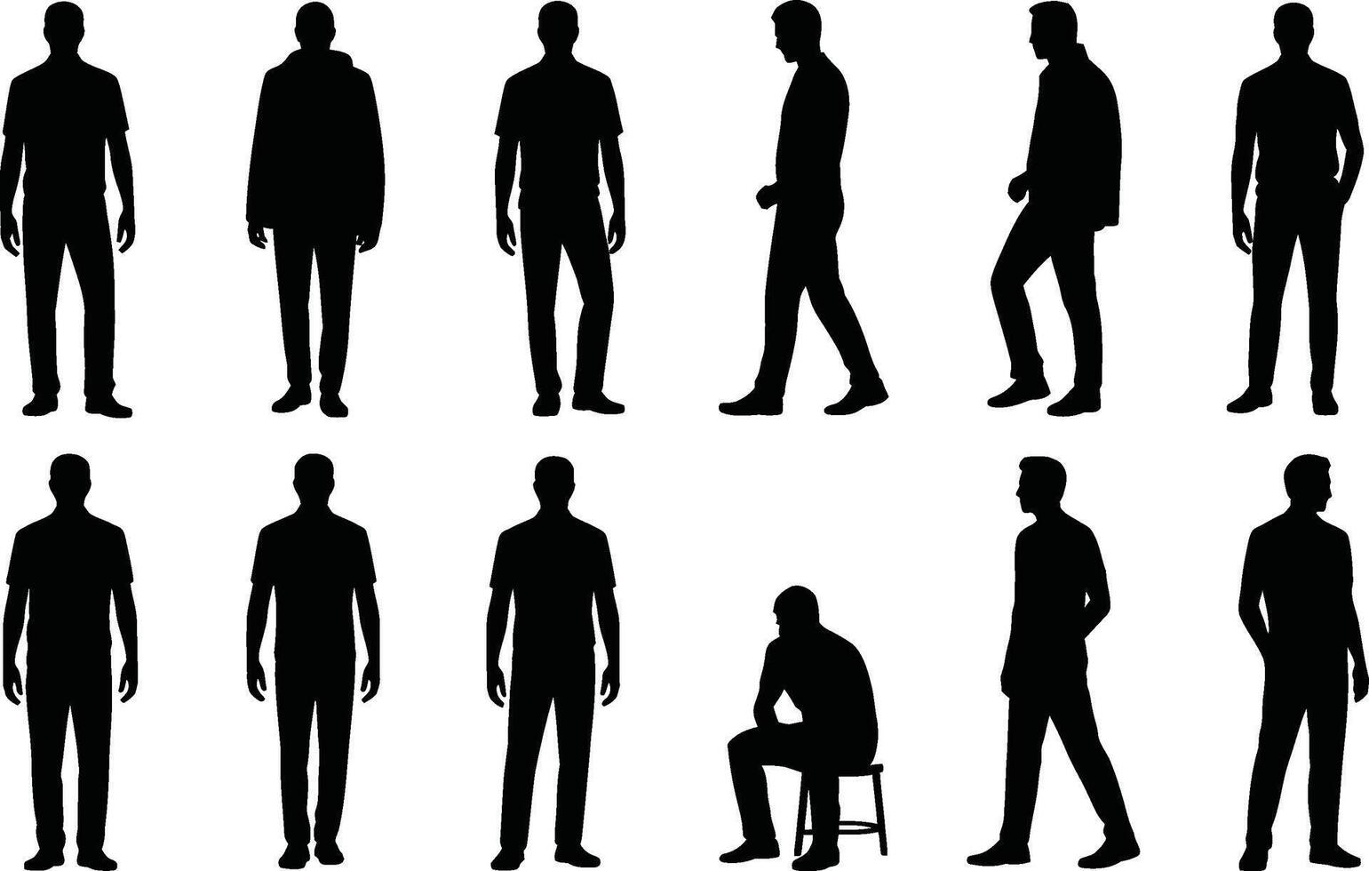Set of man silhouettes in various poses on a white background vector