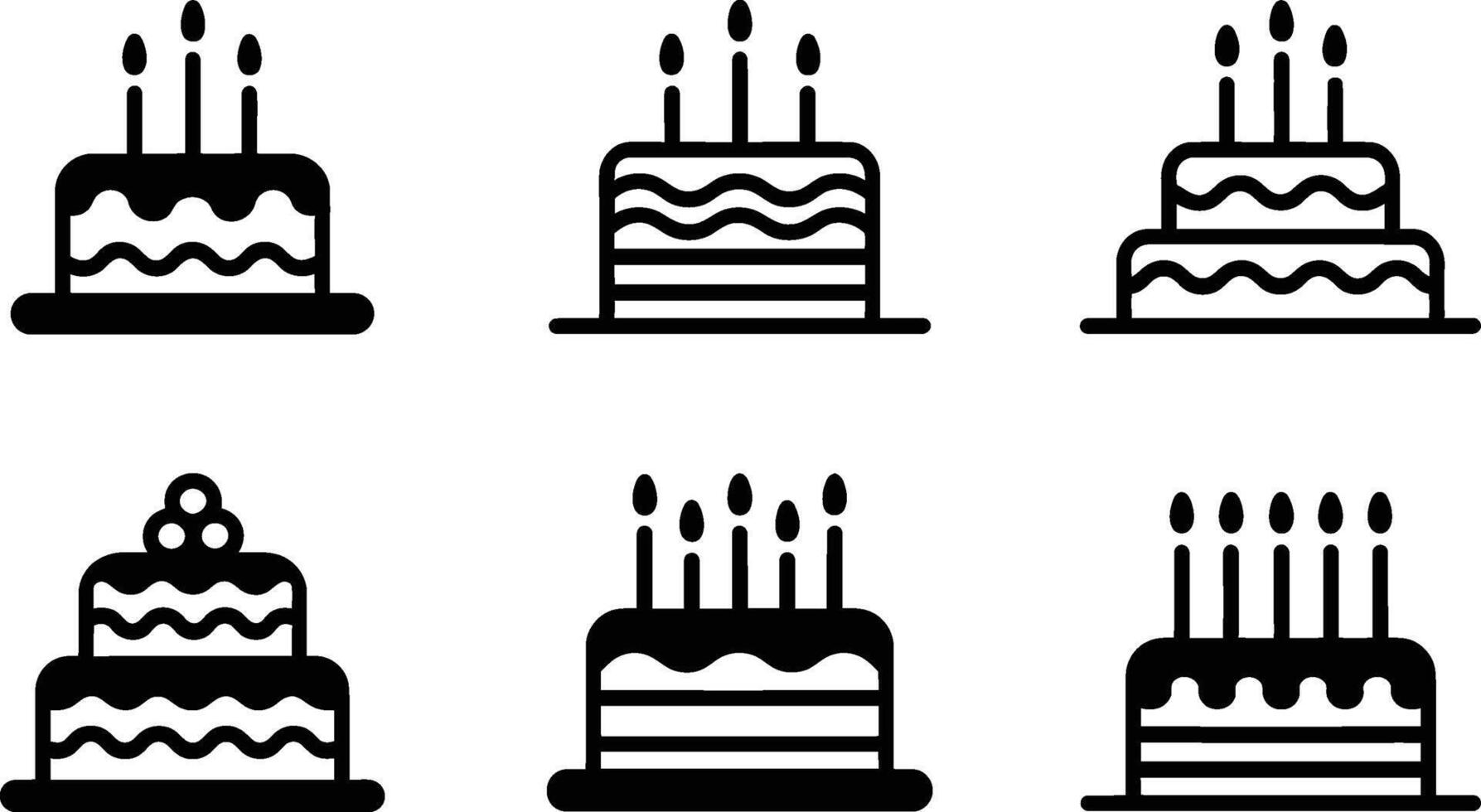Black and white set of festive birthday cakes with candles vector