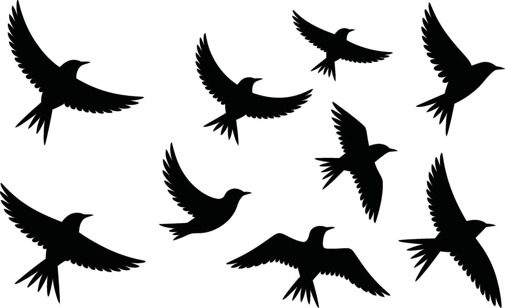 Flock of birds flying black silhouette illustration on white background vector
