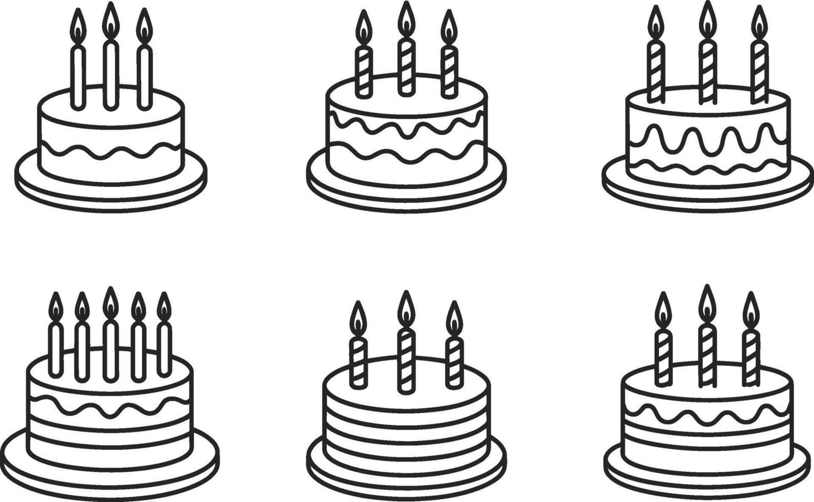 Birthday cakes with candles set line art illustration template design vector
