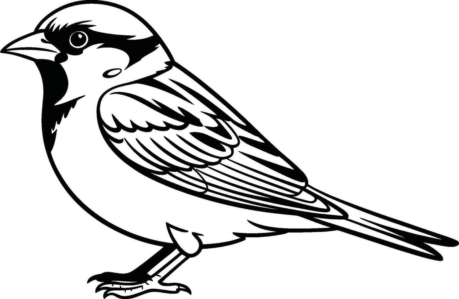 Black and white illustration of a passerine bird in side view vector