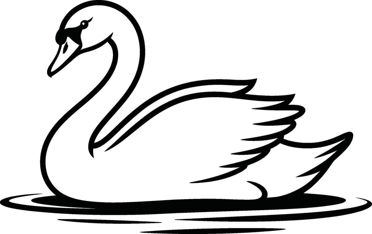 Elegant swan floating on water black and white illustration vector