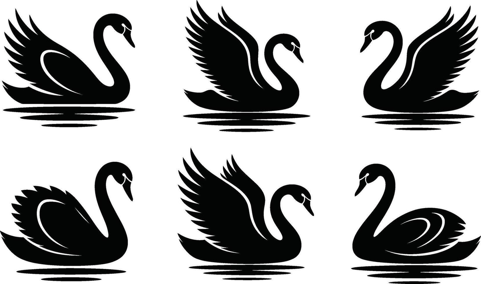 Elegant black swan silhouettes collection swimming on water surface illustration vector