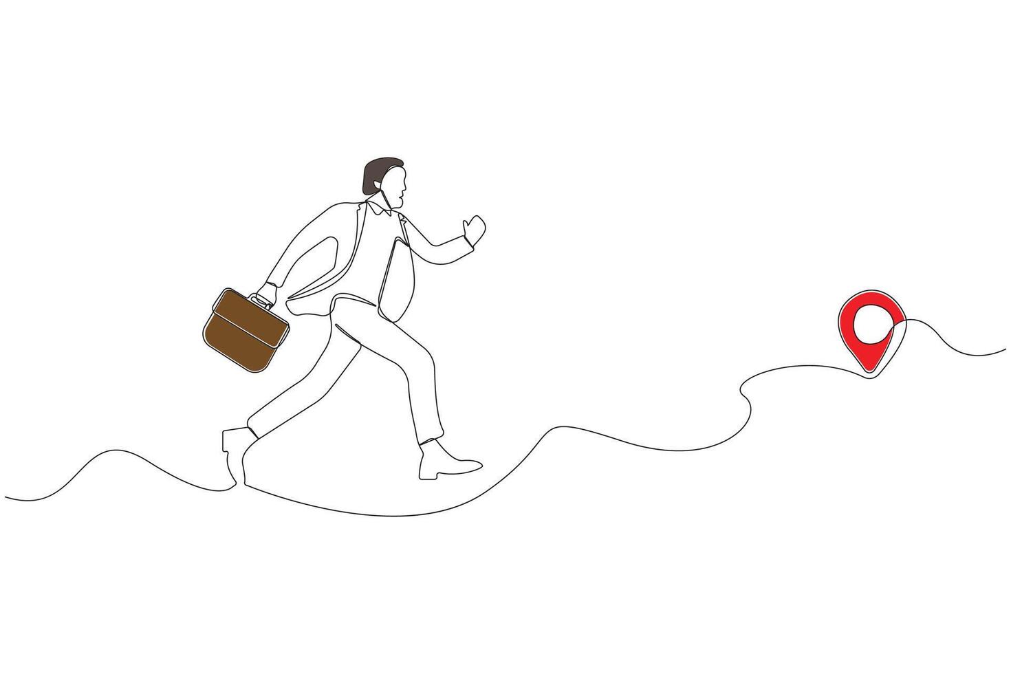 Hand-drawn businessman with a briefcase running fast continuous line drawing. vector