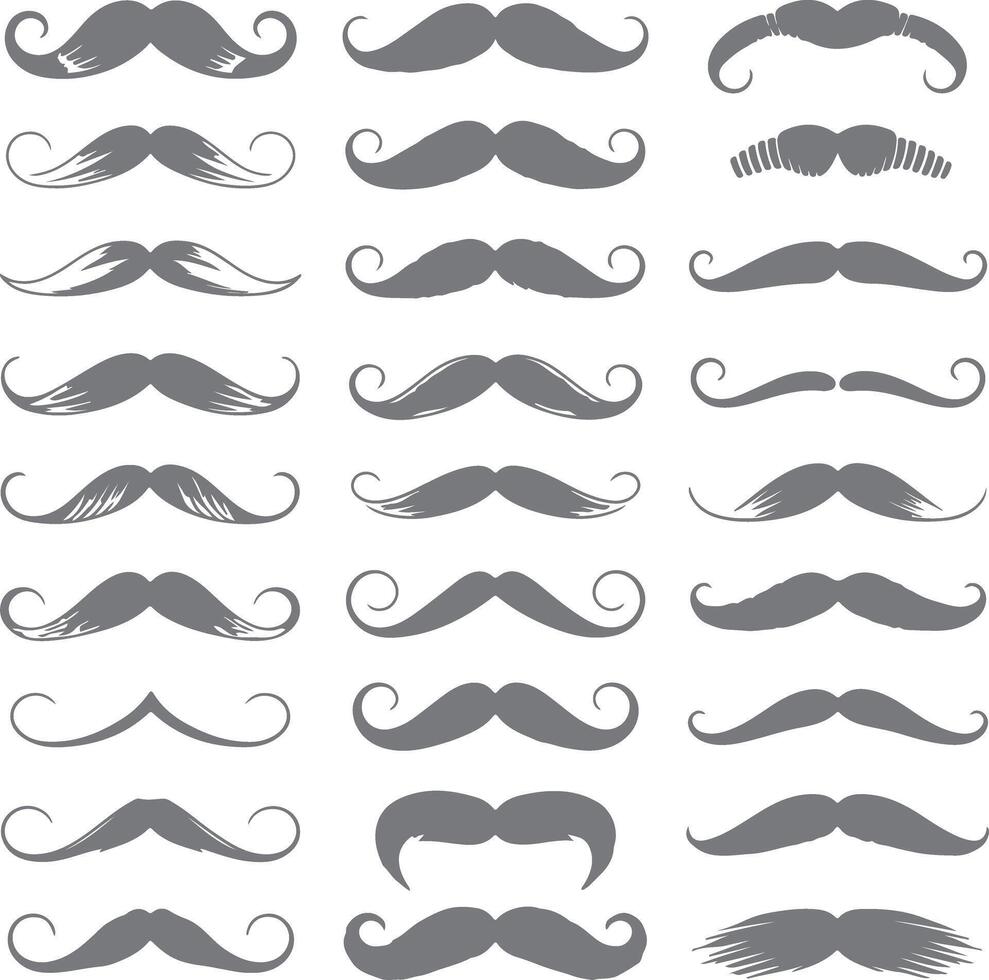 Collection of Gray Mustache Silhouettes Various Styles and Shapes for Design Projects vector