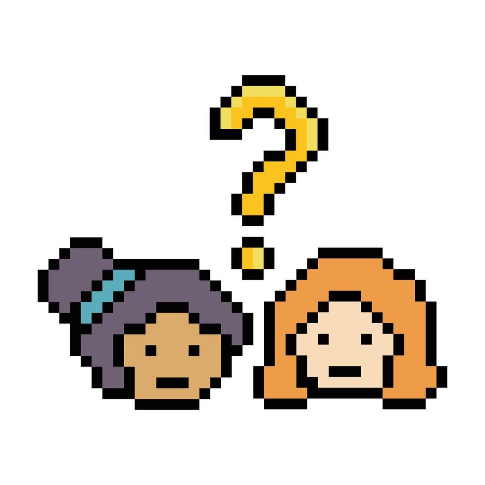8 bit design of lady woman female girl face with question mark quiz confuse cartoon. vector