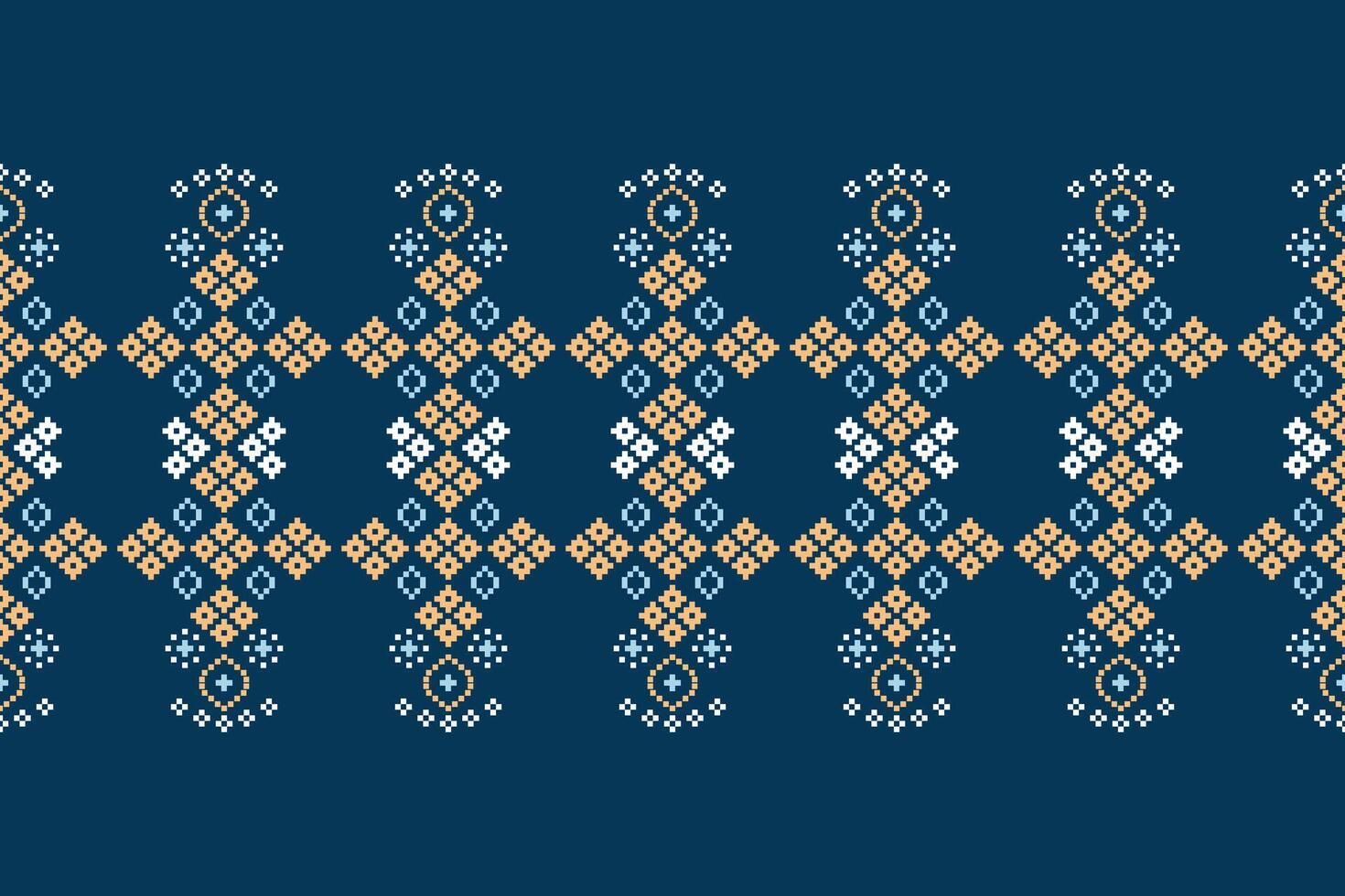 Cross stitch with blue color background with ethnic pattern motif. vector