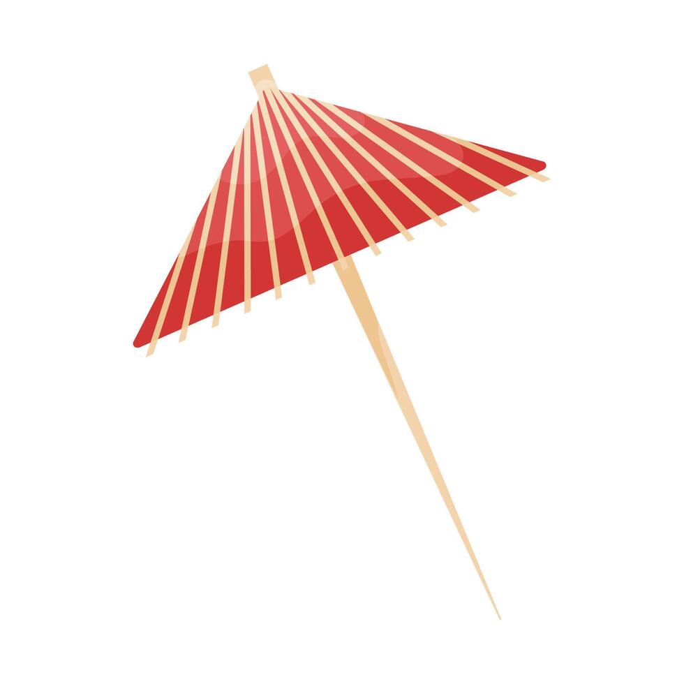 Traditional red paper parasol with wooden ribs and stick handle vector