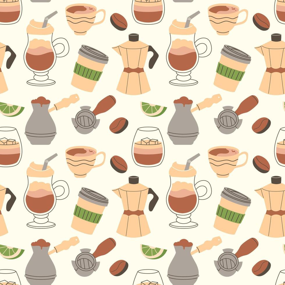 Seamless coffee pattern, background on a light background vector