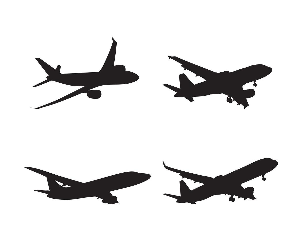 Airplane Silhouette Set Aviation Icons Collection Isolated on White Background vector
