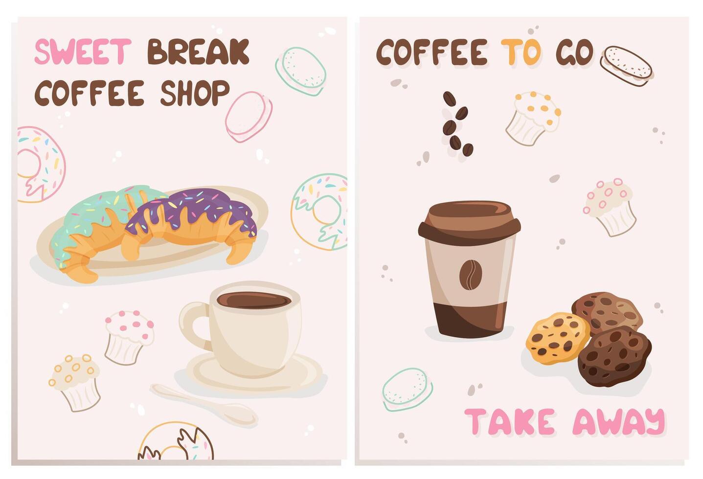 Coffee shop brochure with sweets and beverages vector