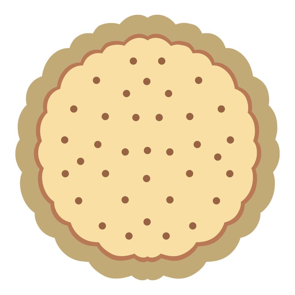 Single cookie top view illustration on a white background, cracker, biscuit vector