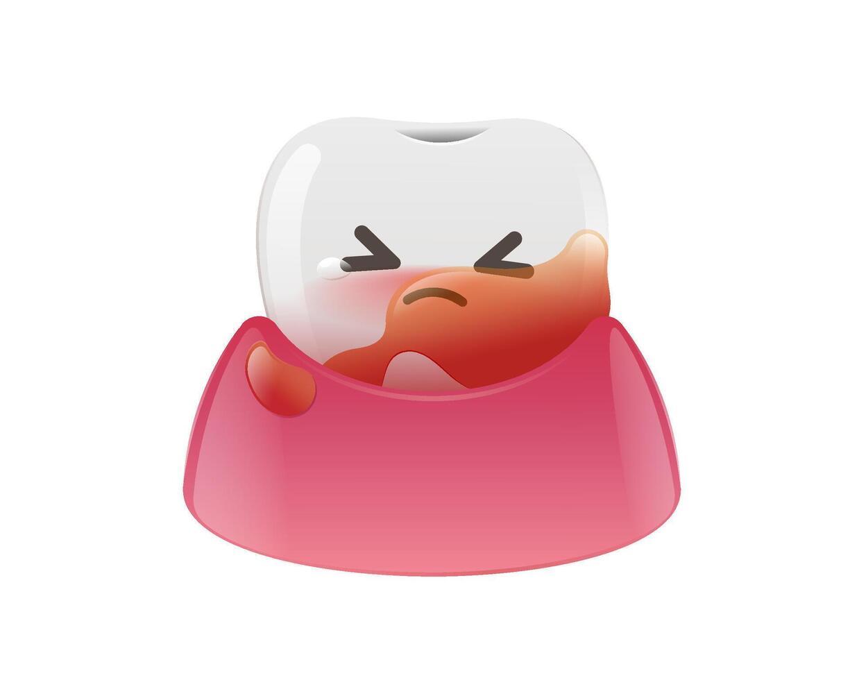 Cartoon illustration of a tooth suffering from bleeding gums. vector