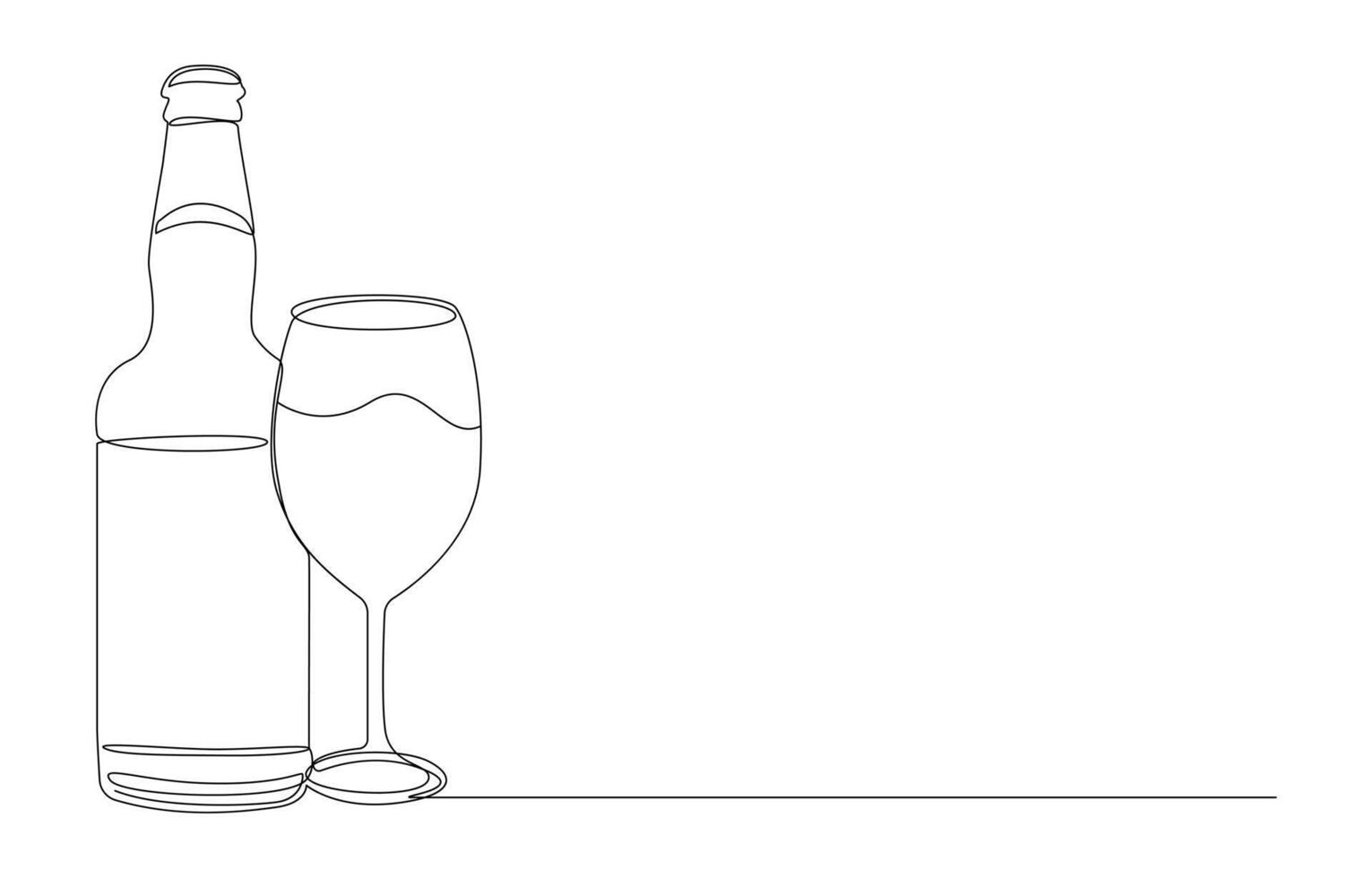 Wine Bottle and Glass Single-Line Drawing vector