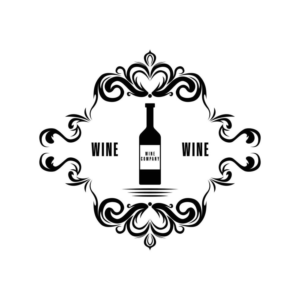 elegant wine drink vintage logo design concept idea with ornate frame vector