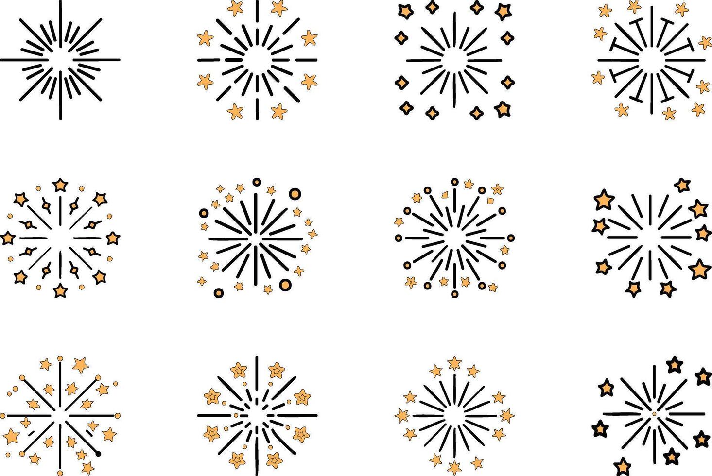 Set of Festive Starburst Firework Icons in Line and Star Style vector