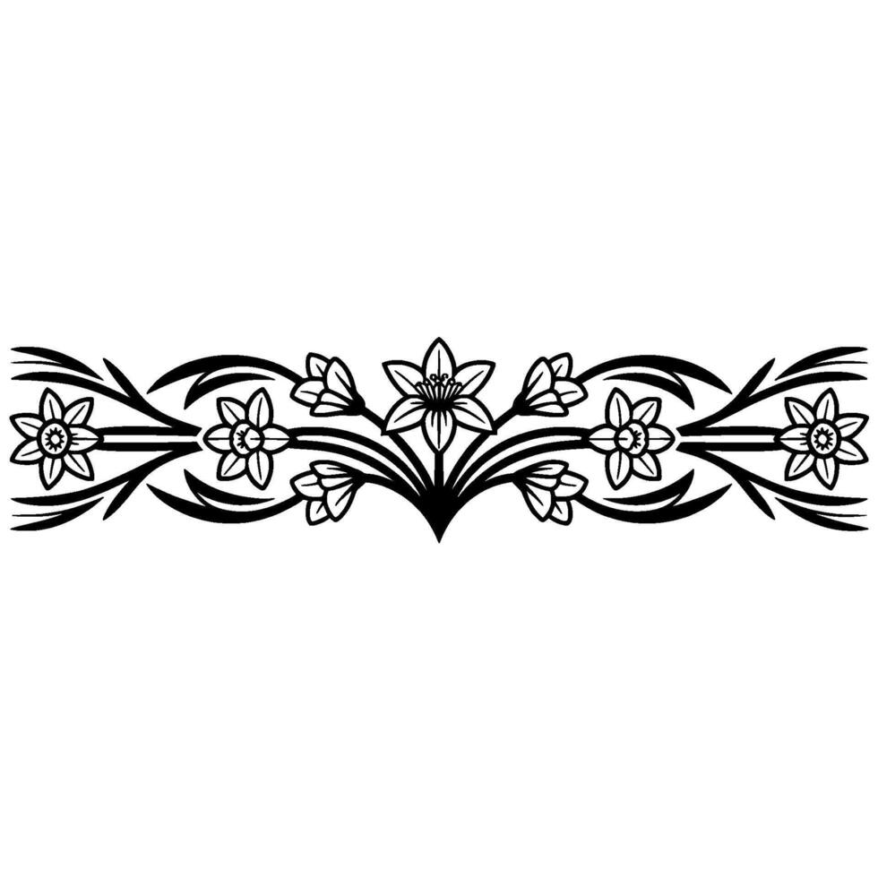 Decorative Floral Border , Black and White , Minimalist Style vector