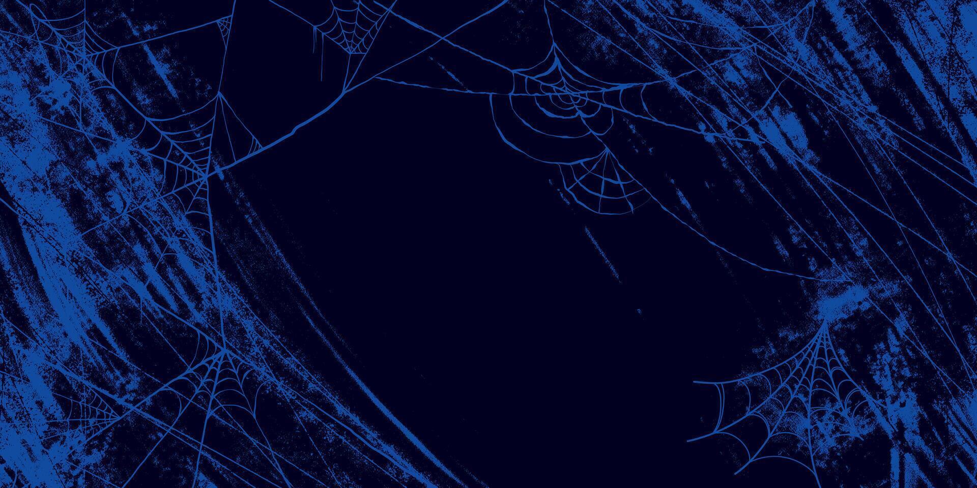 Blue Spider Web Background with Grunge Texture on Dark Background. Creepy abstract cobweb backdrop perfect for invitations, cards, posters, holidays vector