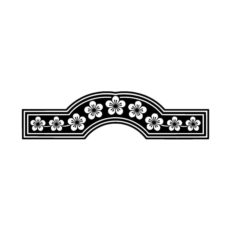 Floral Border Element, Black and White, Japanese Style vector