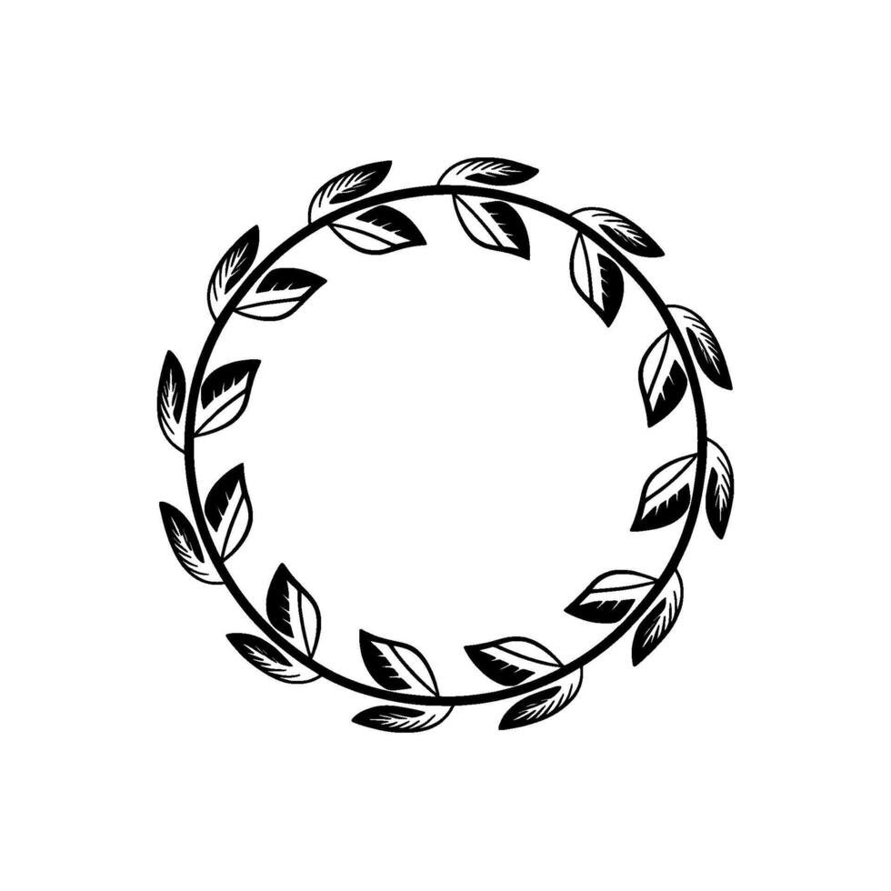 Minimalist Black Leaf Wreath on White Backdrop vector