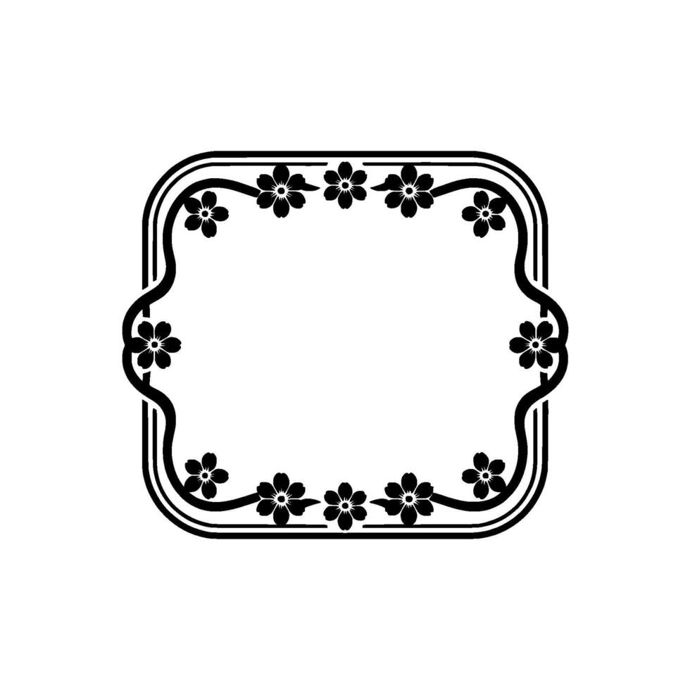 Floral Frame Silhouette Elegant Blossom Border on White Background vector