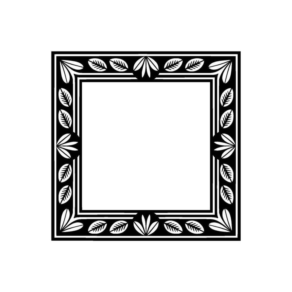Black White Floral Frame, Art Deco Style, Clean vector