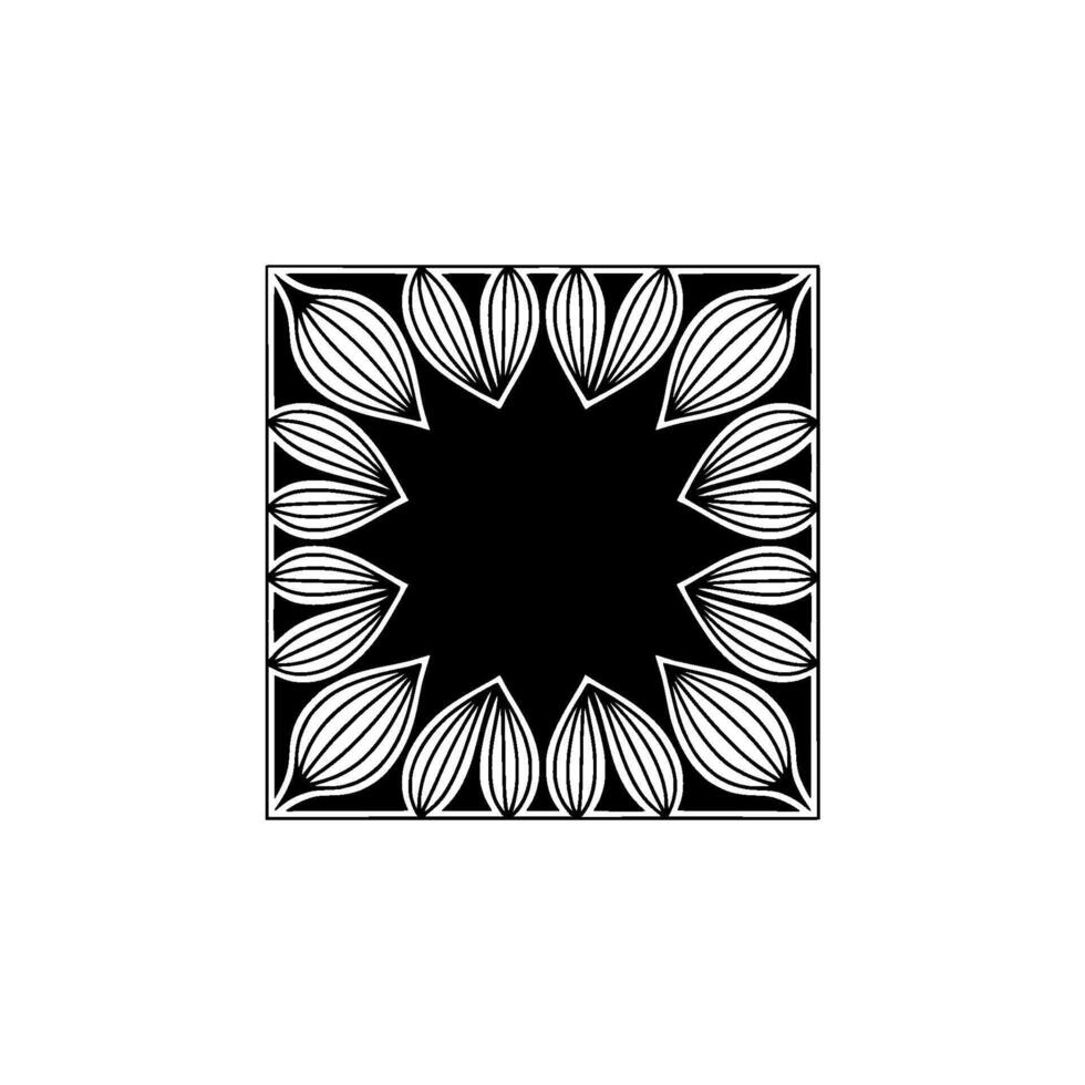 Floral Square Frame Black and White Minimalist Geometric vector