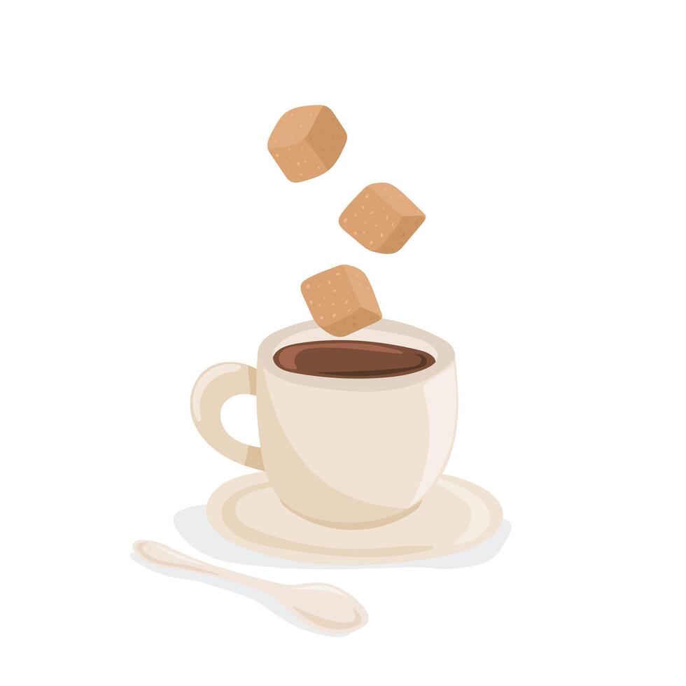 Coffee cup with sugar cubes and spoon vector