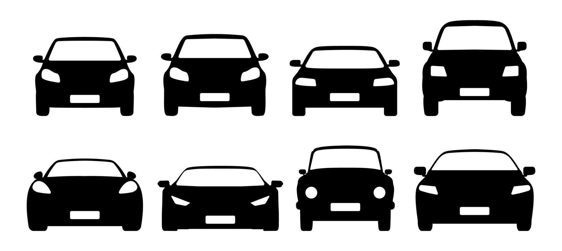 Black Car Silhouette Icon Collection. Minimalist Monochrome Vehicle Symbol Set vector