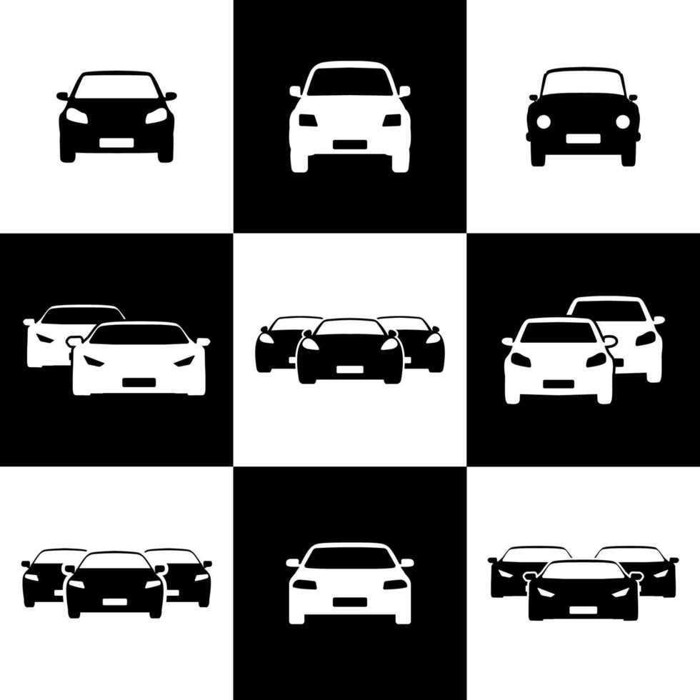 Frontal Car Icon Set. Collection of Black Silhouette Vehicle Symbols in Minimalist Style vector