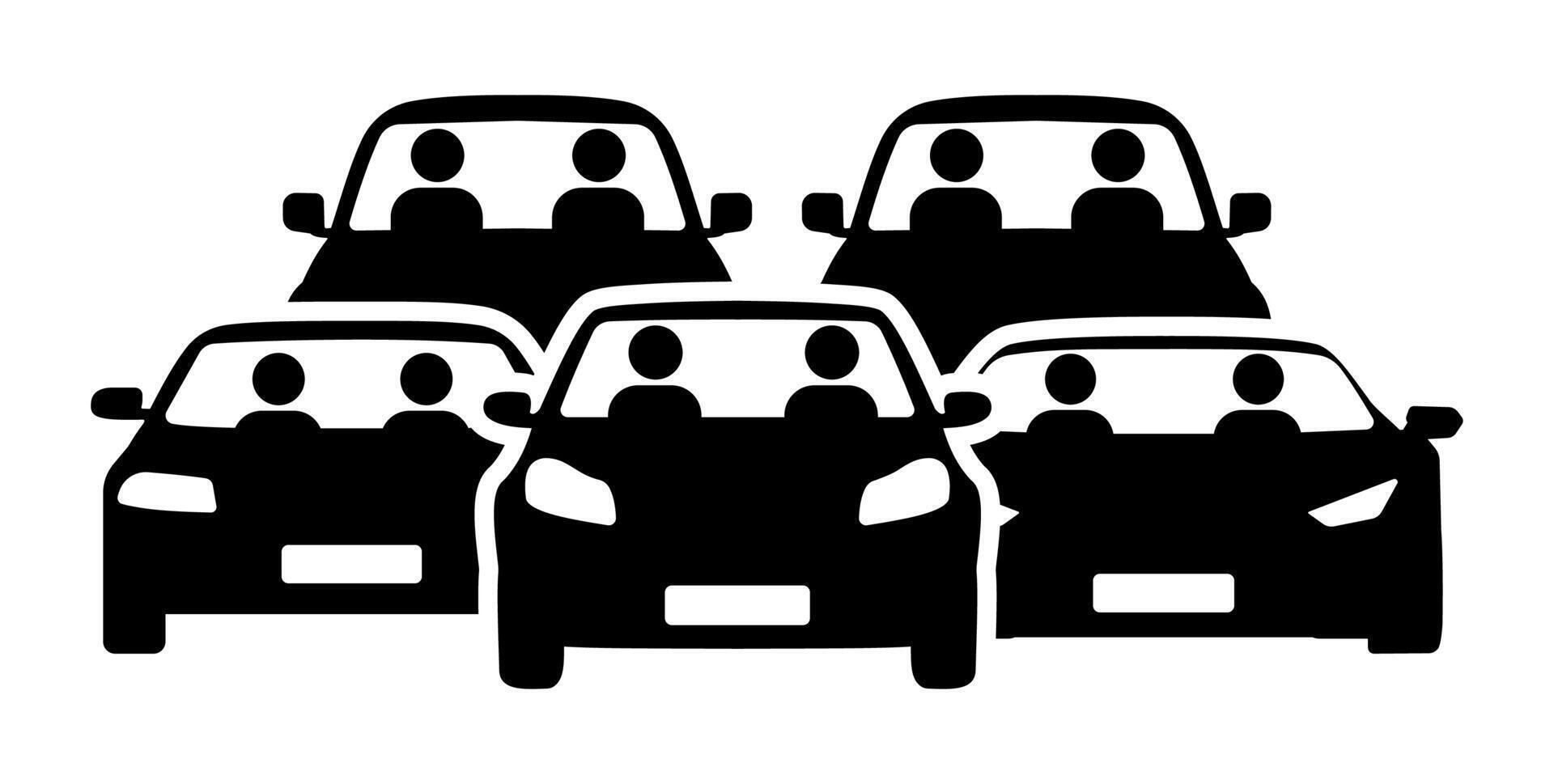 Black Silhouette Car Icons in Traffic Jam Scene for Transport Design and Urban Illustration vector
