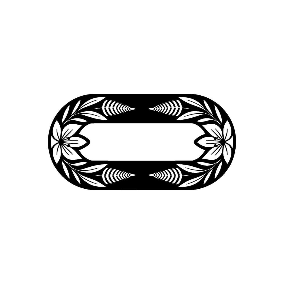 Floral Oval Frame Black and White, Minimalist, Illustration vector