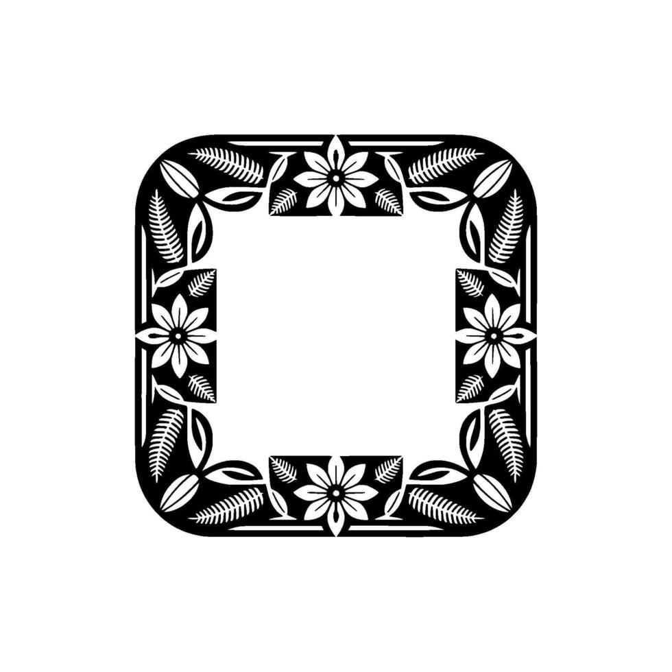 Floral Border Frame, Black White Decorative vector