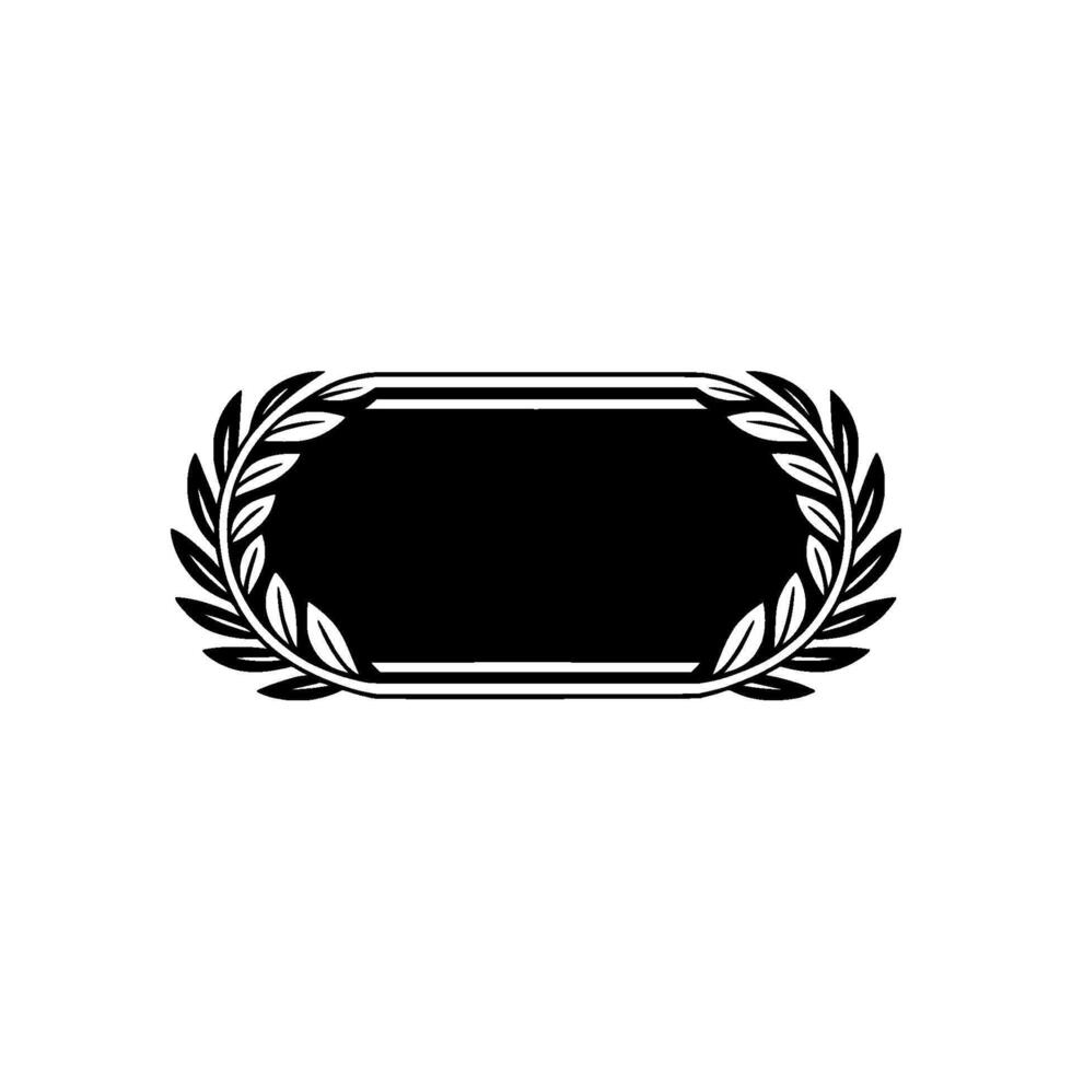 Black Badge with Laurel Wreath Frame on Light Gray Background vector