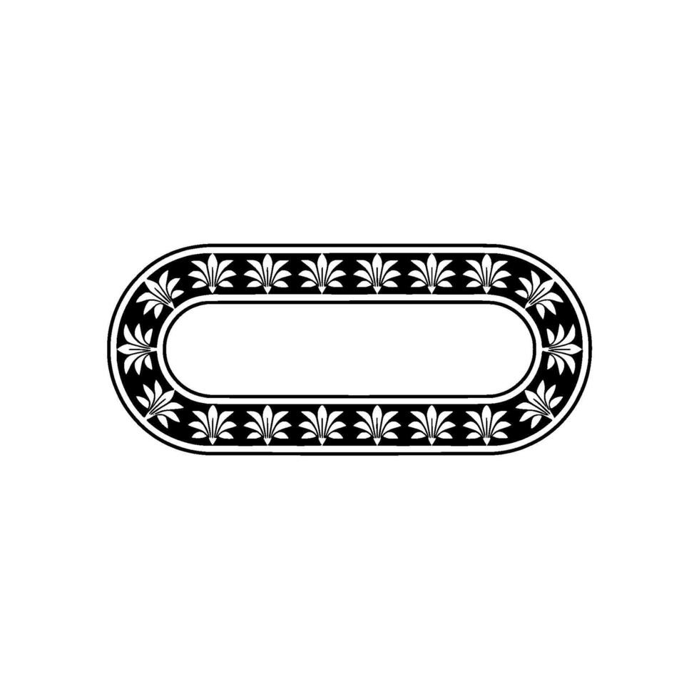 Elegant Floral Oval Frame in Black White, Decorative vector