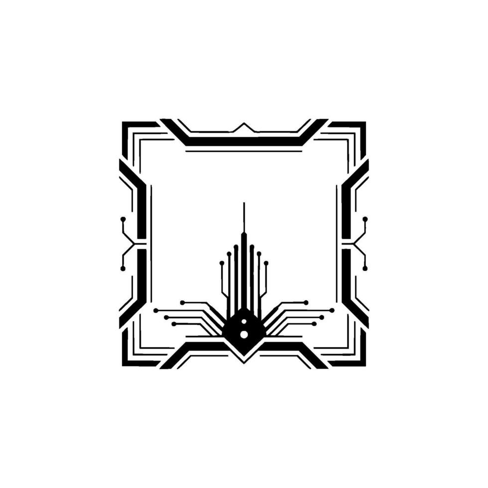 Abstract Tech Circuit , Minimalist Digital Frame, Geometric vector